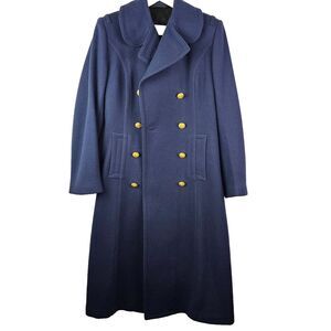 Women's Military Style Navy Trench Coat Wool Double Breasted‎ Size Medium